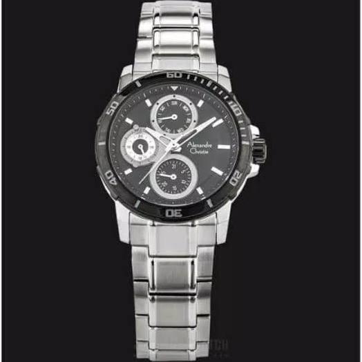 ALEXANDRE CHRISTIE AC6473 AC 6473 SILVER BLACK WANITA  PRIA JAM TANGAN ORI