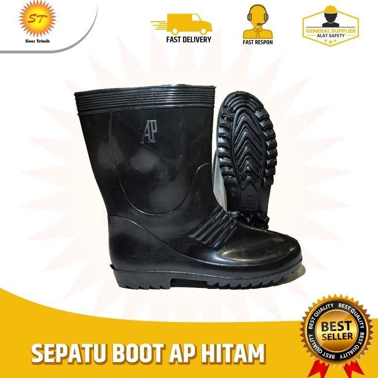 Sepatu Boot Ap Hitam Pendek Unisex Karet