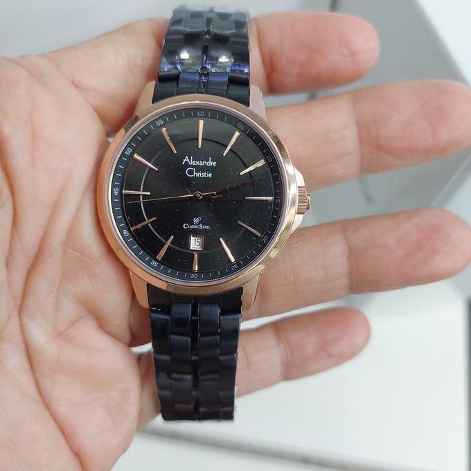 ALEXANDRE CHRISTIE AC8655 AC 8655 JAM TANGAN WANITA BLACK ROSEGOLD