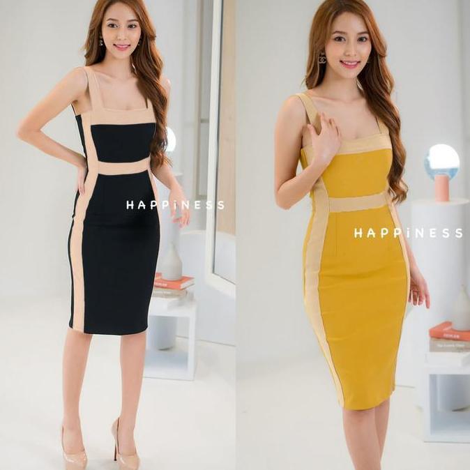 322 Party Nht Dress Model Bodycon Sexy Kombinasi Warna - Baju Seragam LC Karaoke Gaun Pesta Scuba Fo