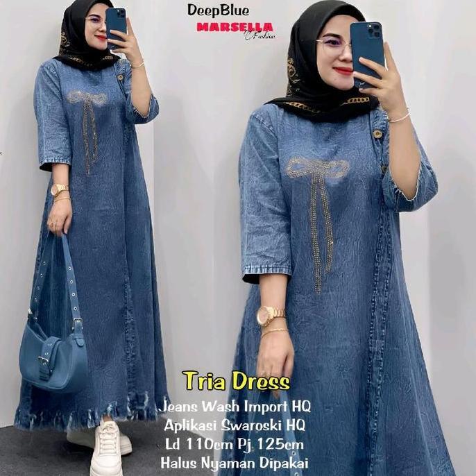 Devarahardians - Tria Midi Dress Jeans, Midi Jeans Wanita / Midi Dress Jeans Kekinian