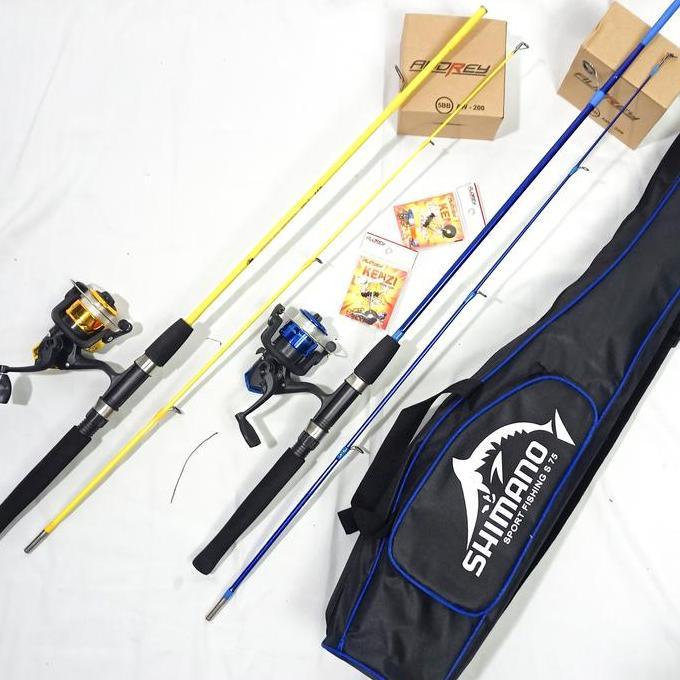 liningcrow - 2 Full Set Alat Pancing Joran Sambung 120-150 Cm Tas Shimano Reel 5BB Lengkap Isi 2 Set
