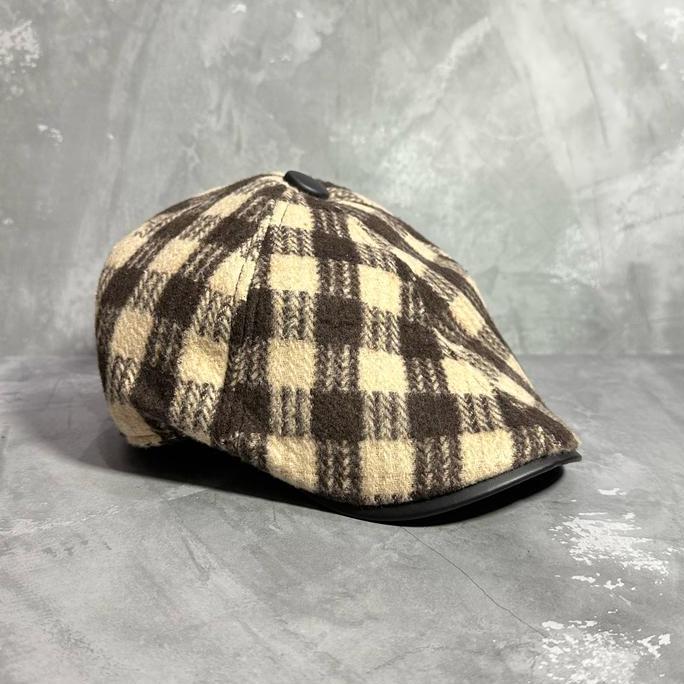 Punyakamu- Flat Cap Pria Motif Flannel Bahan Wool Tebal | Newsboy Hat Import | Topi Pet Pelukis Dara