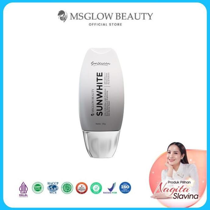 Ms Glow Sunwhite Pre and Probiotik Sunscreen SPF 50 Mencerahkan Wajah Kusam Melindungi dari Sinar Ul