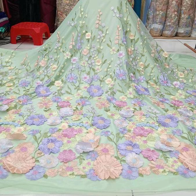 Nahen- Kain/Bahan Tille Garden 3D/Tille Bordir Bunga Timbul