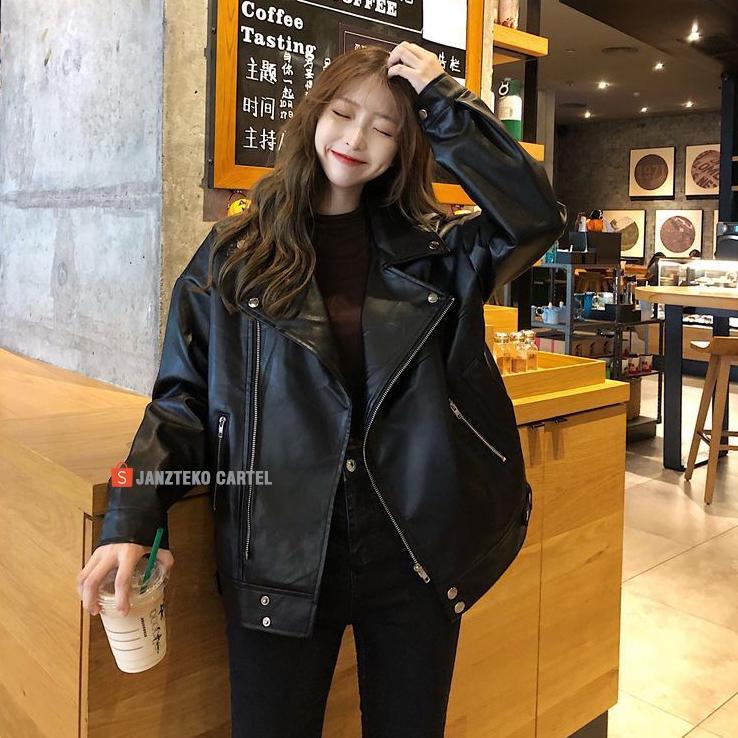 original jnk x nyc - jaket kulit oversize leather jacket women wanita korean jumbo oversized crop as