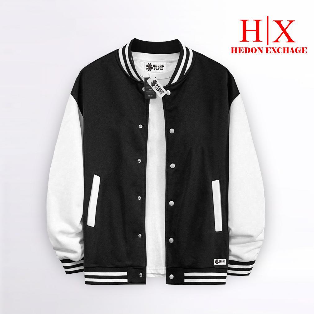 Ready Stock Hedon State Jacket Varsity Baseball Kancing Polos Pink Putih Pria Wanita Unisex Kekinian