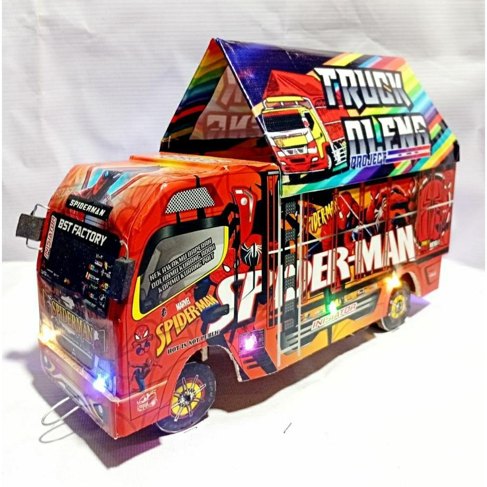 Promo Miniatur Truk Oleng Spiderman Tebal 5Mm Bisa Belok Lampu Kelap Kelip Mainan Anak Truk Oleng Mu