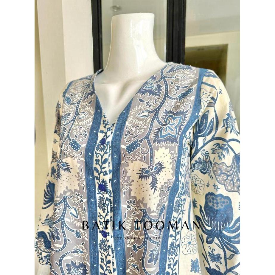 HEMAT LUAR BIASA ASTRID BROKEN WHITE SOFT DENIM BLUE Atasan Tunik Batik Warna Biru Muda Pastel Putih