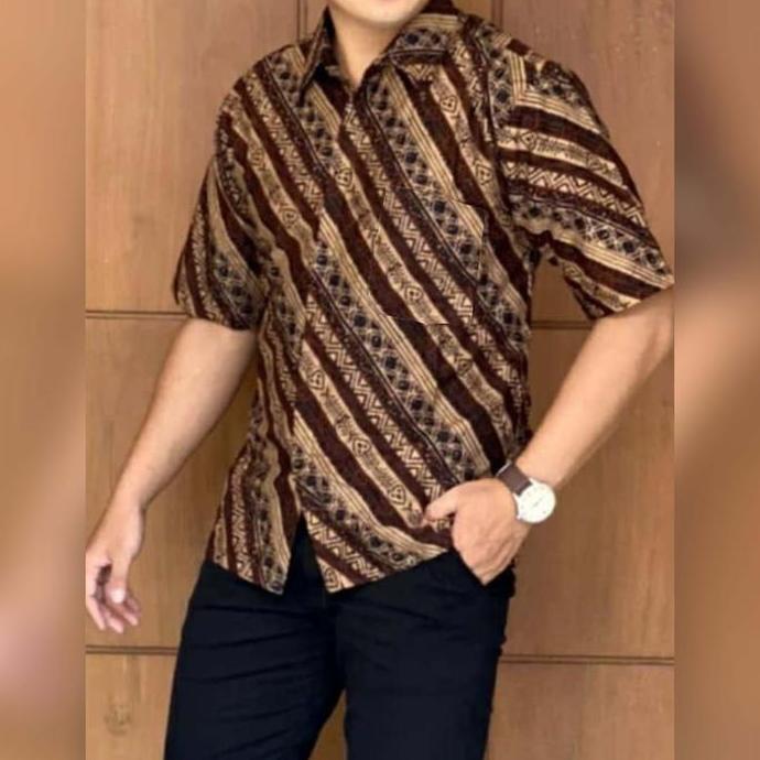 STYLE FASHION baju batik pria kemeja batik lawasan coklat batik sogan hem coklatan STYLE FASHION