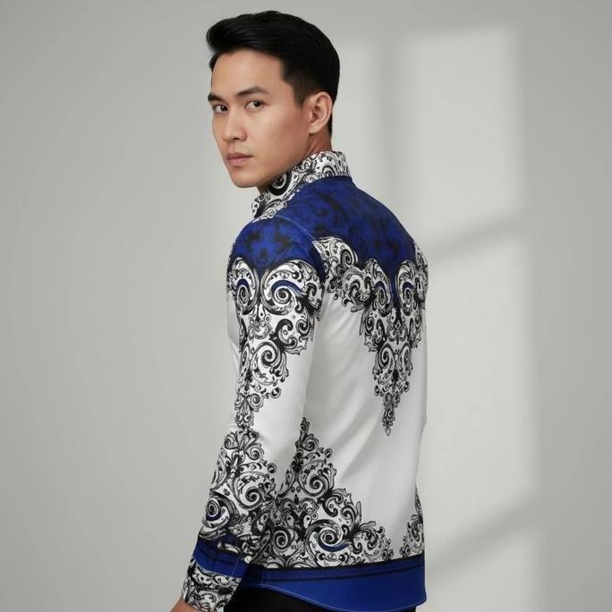KEKINIAN Batik arwinda Rimllya Blue Kemeja batik lengan panjang pakai puring KEKINIAN