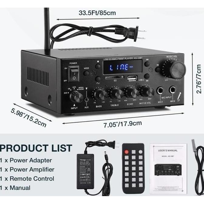Ajuste- (Model Terbaru 23)Bluetooth Eq Audioamplifier Kerndy Ks-33Bt New23