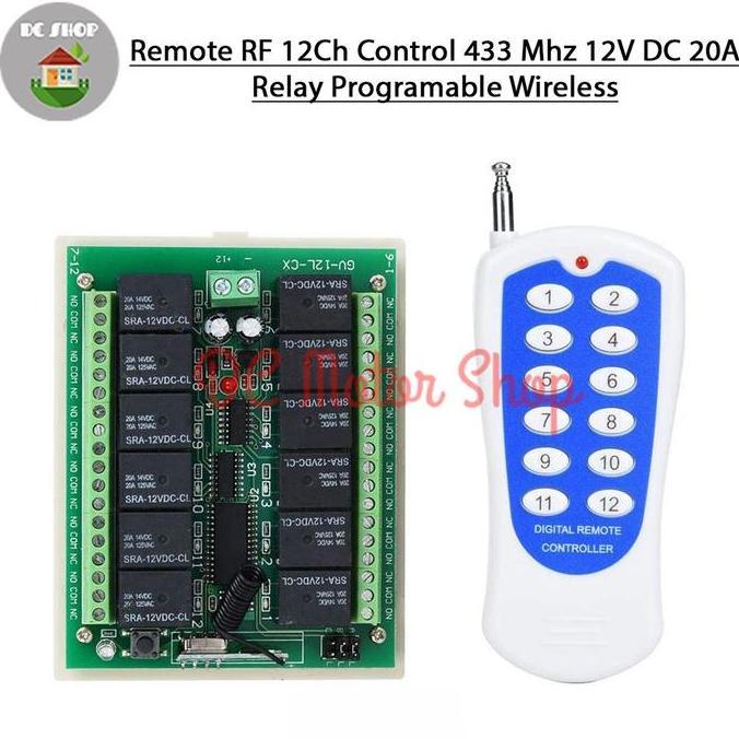 Remote RF 12Ch Control 433 Mhz 12V DC 20A Relay Programable Wireless