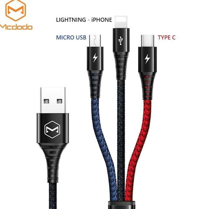 Mcdodo CA 622 Kabel Charger 3 in 1 (micro USB, Type C, Lightning iPhone) Cable