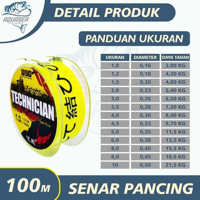 Lansungkirim- Aquasea - Tali Pancing Technician 100M  Fishing Line Strength 3.80Kg-21.5Kg Sangat Kua