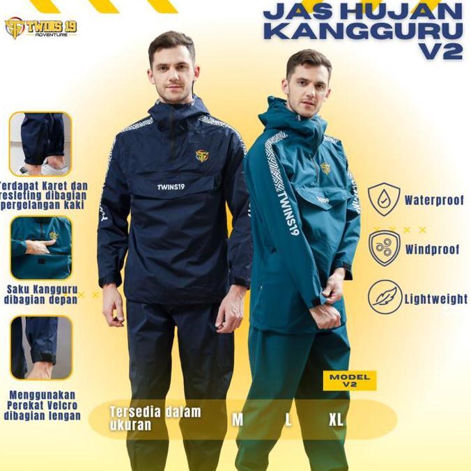 Jas Hujan Saku Kangguru V2 Twins19 Twins Nineteen Setelan Jaket Celana Pria Wanita Kantong Kanguru