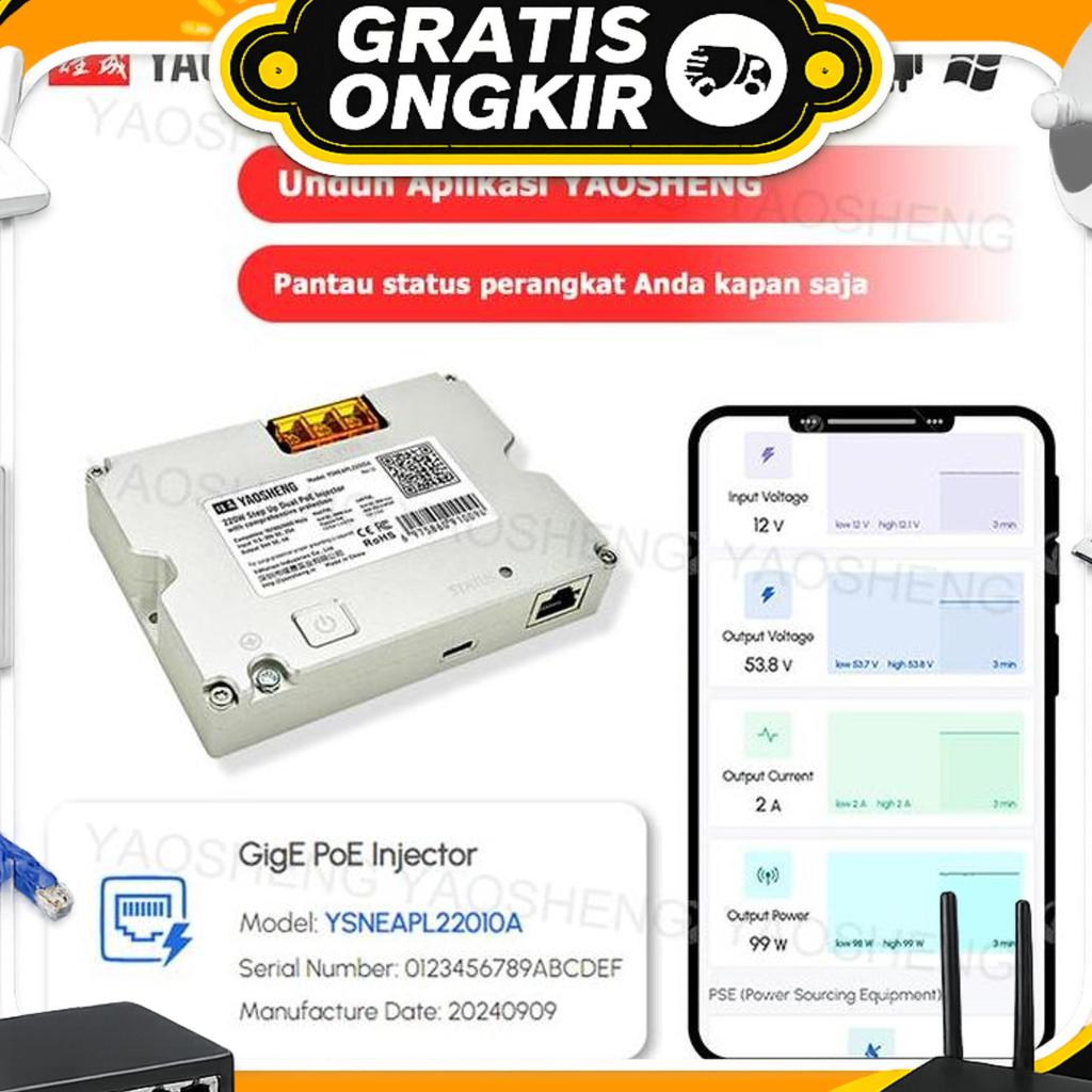 Yaosheng 220W Boosted  Poe Injector Adaptor Untuk Starlink Gen3 Dengan Kasi Perlindungan Dan Deteksi