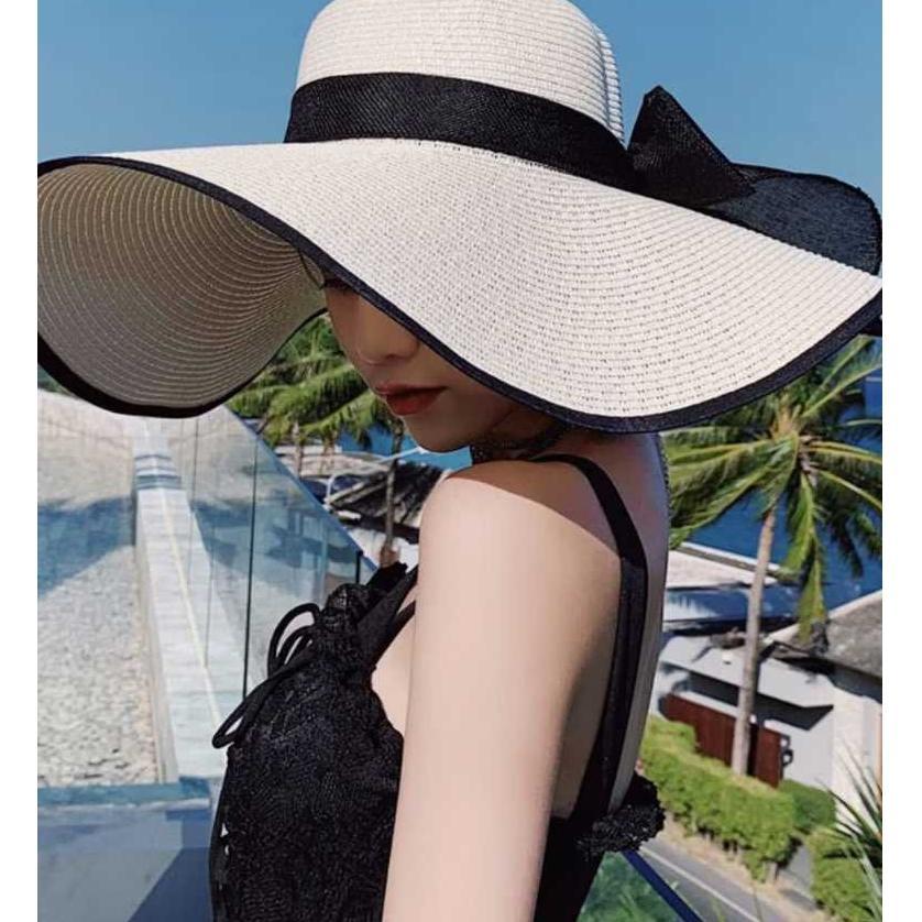 Topi Pantai Wanita Pelindung Uv Topi Bisa Dilipat Tebel Dan Lebar Bahan Jerami Premium Cahaya T31