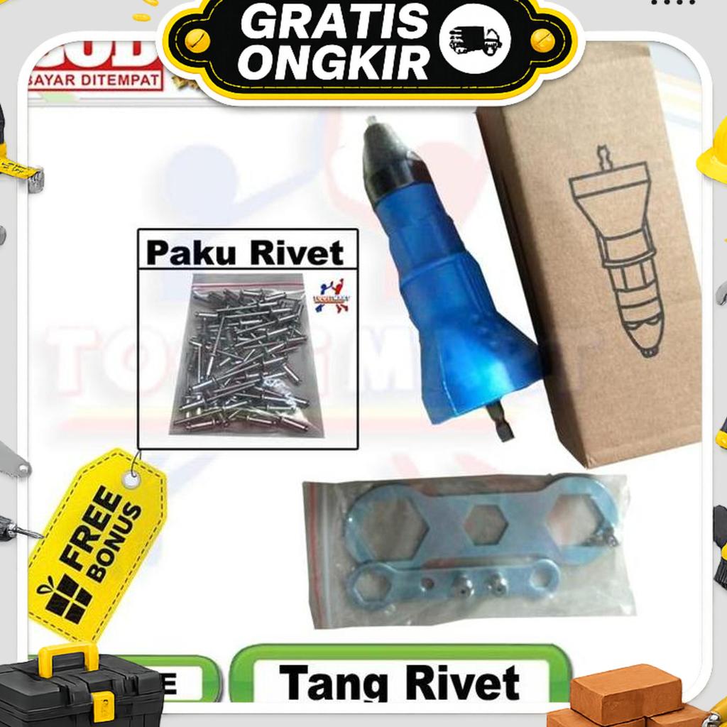 Alat Tang Rivet Rivet Alat Konektor Adaptor Mata Bor Bonus Paku Rivet Cordless