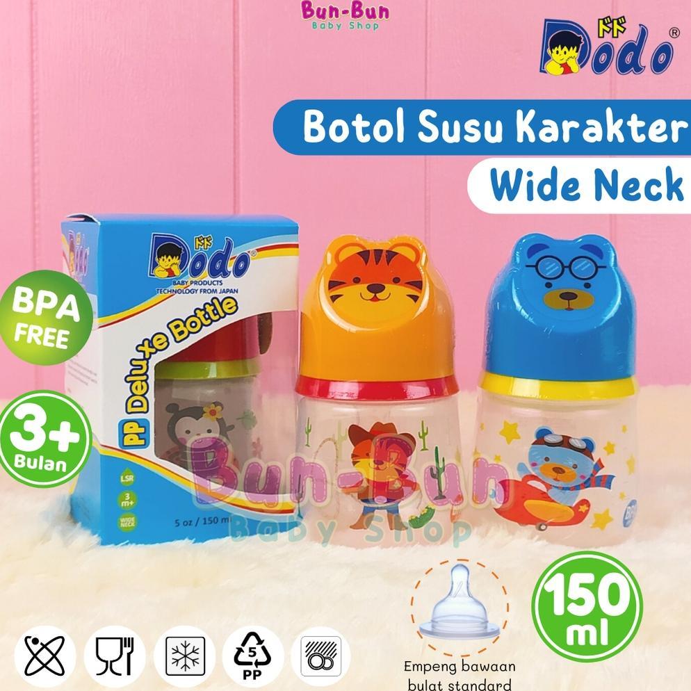 DODO Botol Susu Bayi 150ml Nipple Wide Neck Bottle Karakter Dot Leher Lebar Standar Perlengkapan Bar