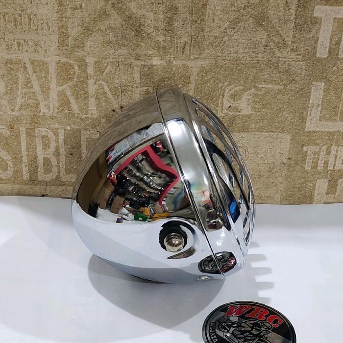 Reflektor Lampu Depan Hd Harley Crom Tralis Grill + Batok H4 Original Dan Terpercaya