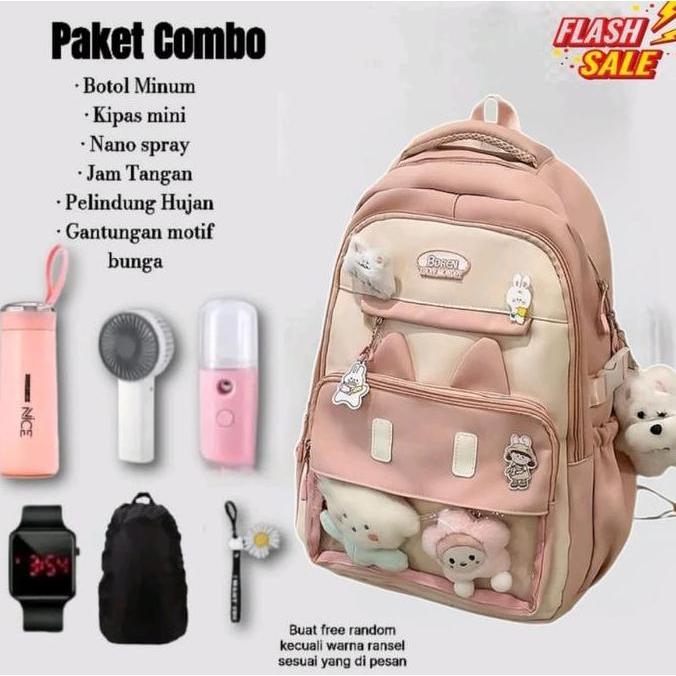 Tas Ransel Anak Sekolah Karakter Terbaru Multifungsi Kapasitas Besar Fashion dengan Botol Minum Kipa