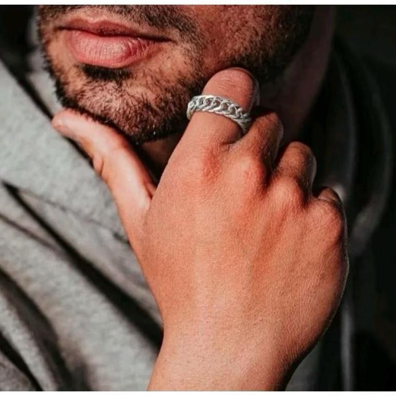 Original Cincin Rantai Silver Titanium Pria Dan Wanita Anti Luntur Model Cincin Rantai Dabel