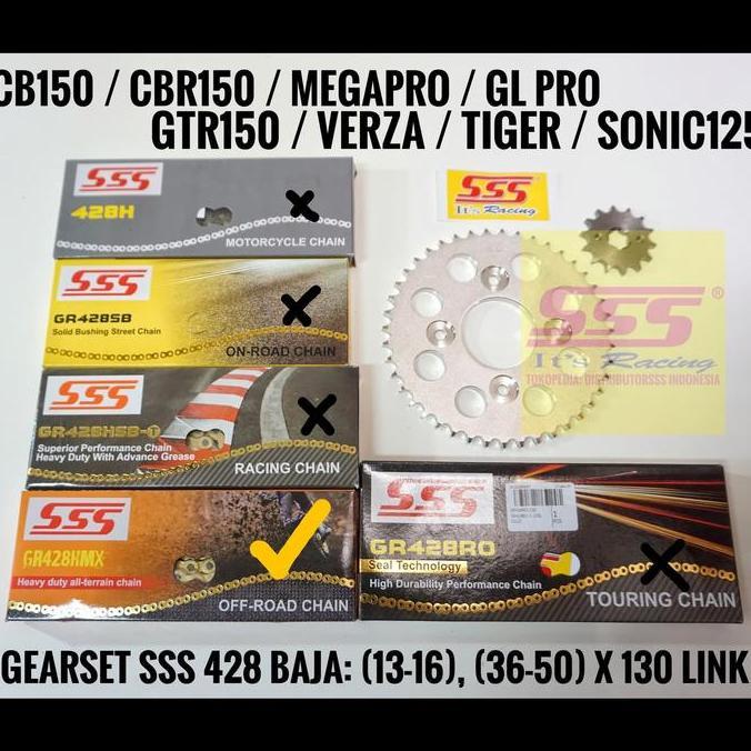 NEW GEARSET SSS 428 CB150 CB150R CBR150 CBR150R TIGER MEGAPRO VERZA SSS RANTAI GOLD BLACK HMX GIRSET