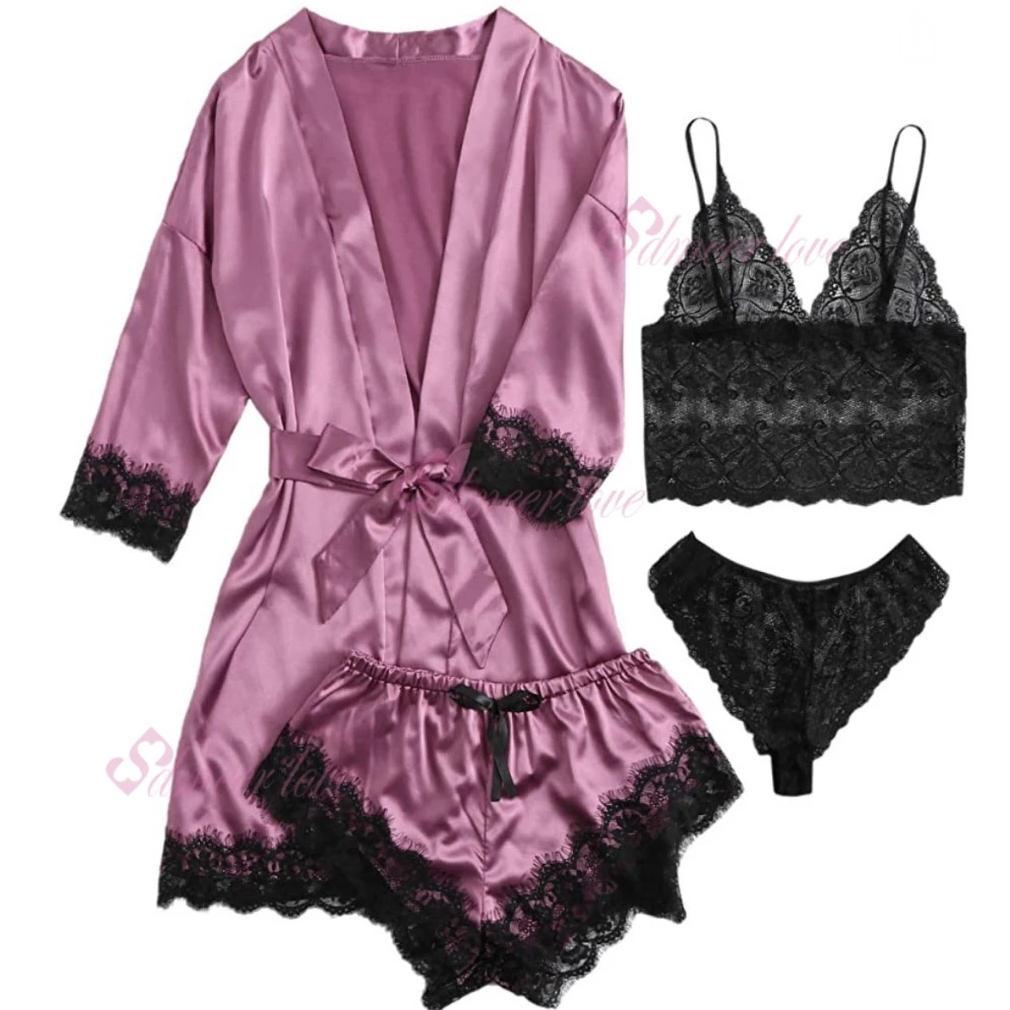 Discount Dmeer Lingerie Sexy Kimono Silk Set Piyama Satin Baju Tidur Wanita Premium 884