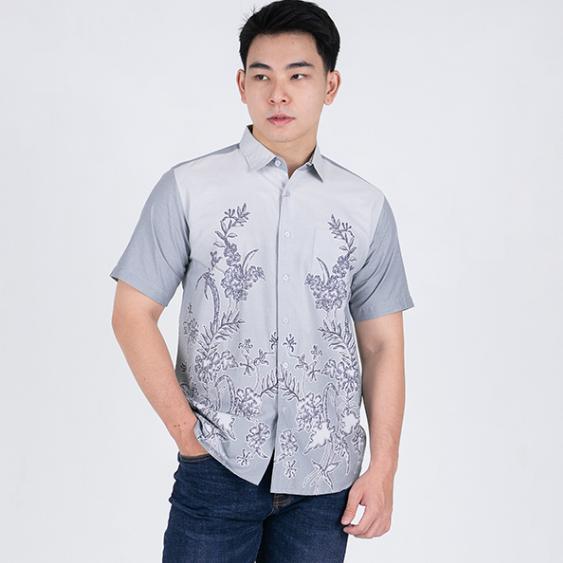 Benhill Kemeja Pria Batik Print Grey Pendek 51907