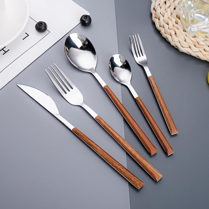 fast delivery sendok garpu makan stainless/ peralatan makan dengan pegangan kayu serbaguna/ sendok g