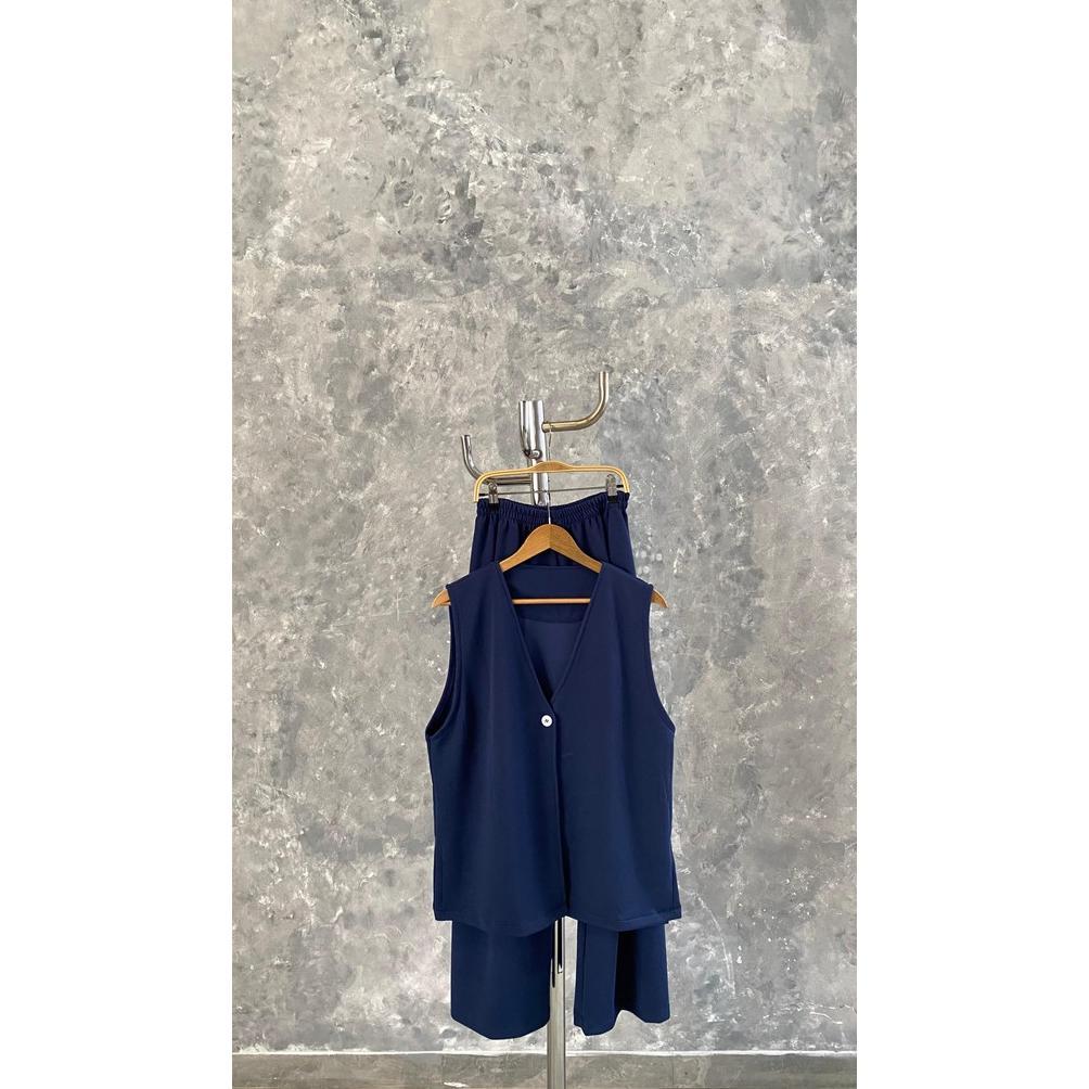 Diskont Denacollection Anala Setelan Vest Celana Kulot Wanita Knit Japan  Atasan Tanpa Lengan Blazer