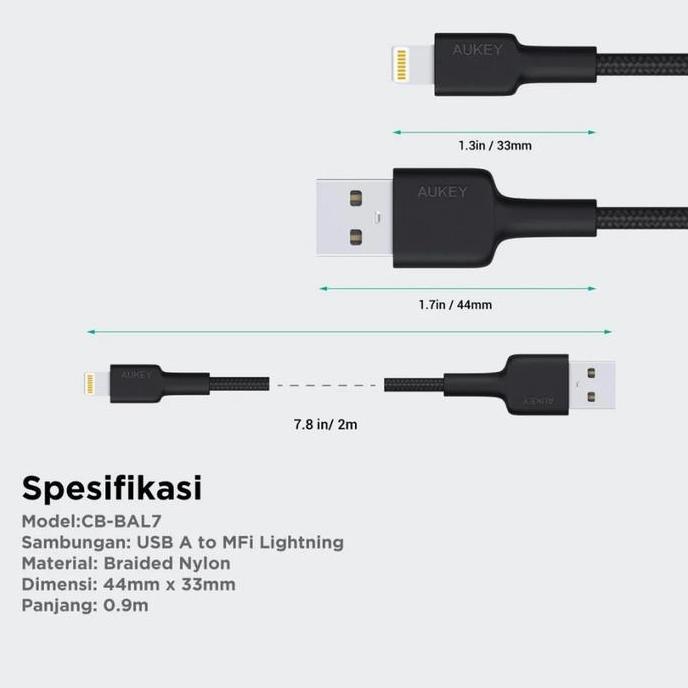 Promo Aukey Kabel Usb Type A To Lightning 20W 1M ( Mfi )  Bahan Braided Nylon Pengecasan Cepat Fast 
