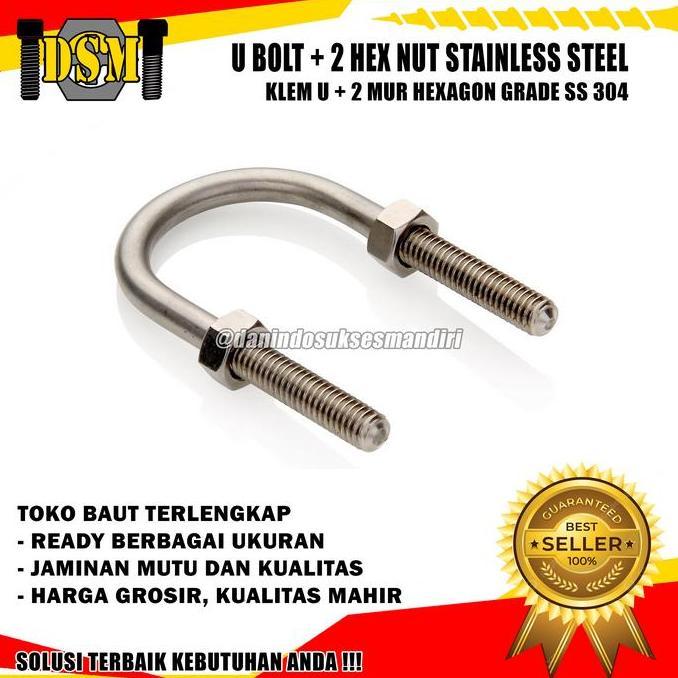 SS 304 / U BOLT STAINLESS 5/16X1 1/4" / BAUT U CLAMP M6 / KLEM U 1 1/4 INCH SUS STEEL TERBAIK
