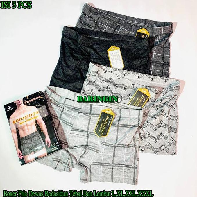 DS92 - Baringin Boxer Pria Dewasa 3 Pcs Celana Dalam Cowok Bahan Katun Tebal Dan Lembut Ukuran L XL 