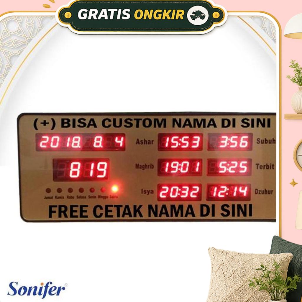 Sonifer Jam Dinding Adzan & Iqomah Otomatis Adzan Clock Az-2515 Ukuran 25 X 10 Cm Free Custom Nama
