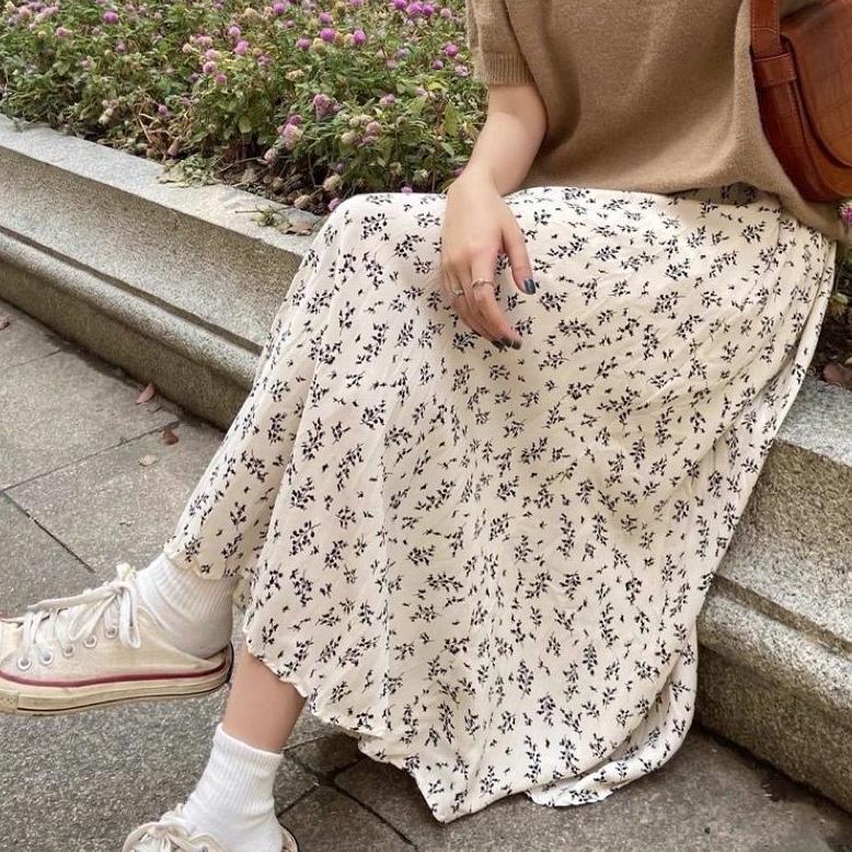 Murah Rok Motif Bunga / Skirt Panjang / Floral Skirt Vintage Korean Style / Korean Skirt / Rok Panja