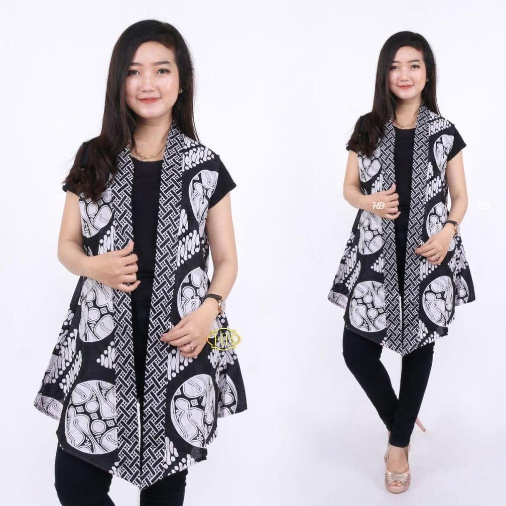 Saless Vest  Outer Monokrom - Re Batik - S M L Xl Xxl 3Xl 4Xl Ld 90-140 Cm Jumbo - Vest Kardigan Out