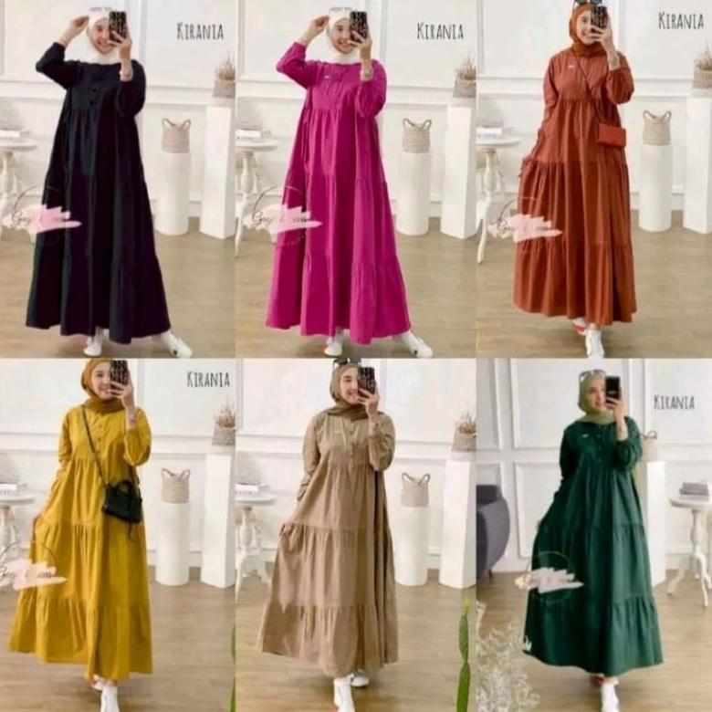 Cuci Gudang  Kirania Midi Dres Gamis Kirania Rayon Santung Midi Dress Susun Polos Kancing