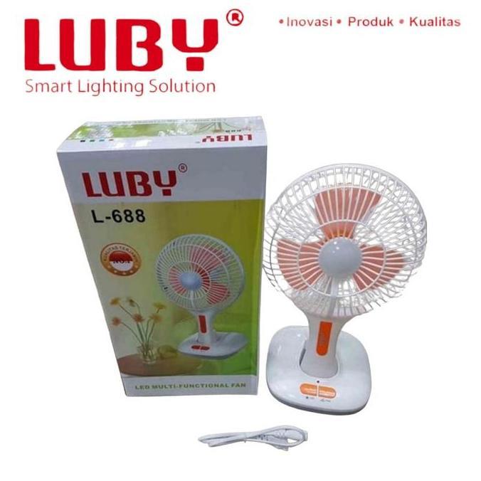DR152 - Luby L-688 Lampu Emergency Kipas Angin Meja Portable 8 inch SRD 12SMD + Powerbank Rechargeab