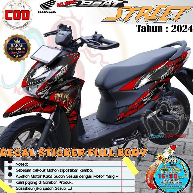 Decal Sticker FullBody Honda Beat Street 2024 2025 terbaru Motif Venom NS10518 Desain Custom Motor