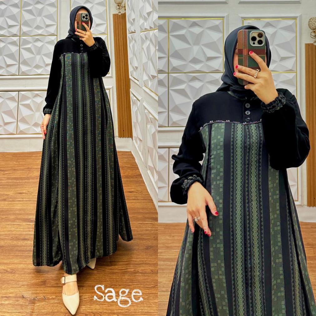 sale Gamis Salur Premium /Viral 2026/ Abaya Jetblack Printing -Gamis Hitam