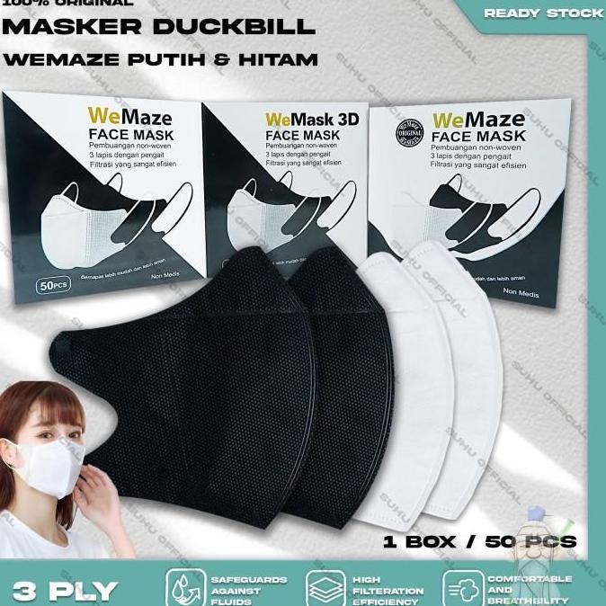 MASKER DUCKBILL FACEMASK CAREION WEMASK CHASA PUTIH HITAM ISI 50 MEDIS