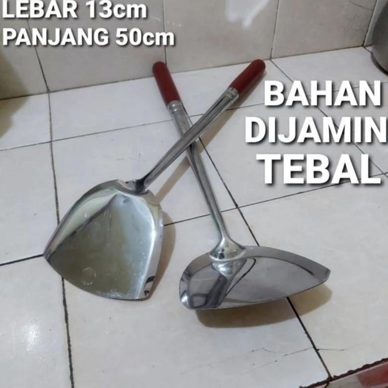 Sodet Besar Jumbo Stainless Bahan Tebal Gagang Kayu/Sutil Spatula Stainless Bahan Tebal