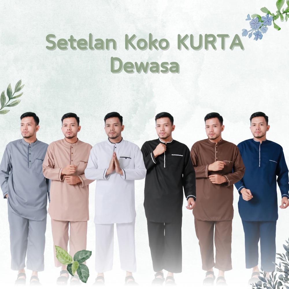 Garansi Setelan Koko Kurta Pakistan Dewasa Lengan Panjang Warna Hitam Putih Abu Abu Navy Biru Coklat