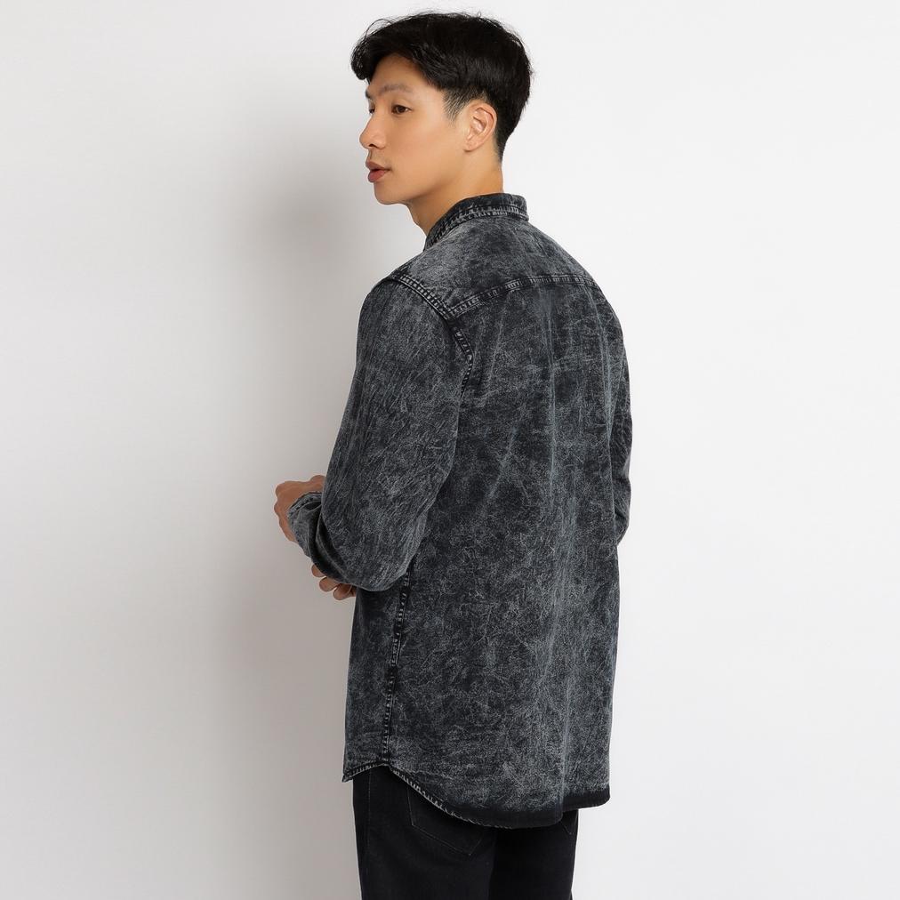 Diskon Hillboss Kemeja Jeans Lengan Panjang Pria Biru Tua Casie  - Casual Denim Shirt Old Navy Blue 