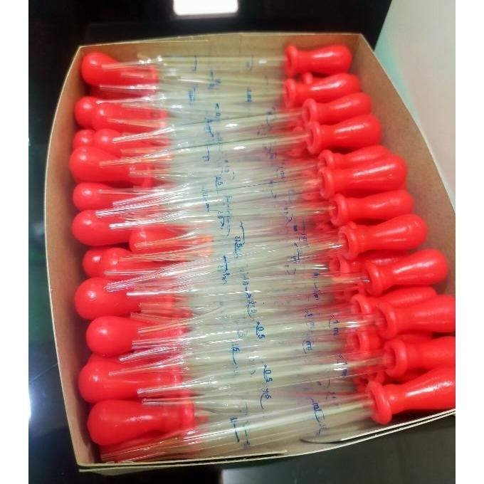 Pipet Tetes Kaca Ori Skala 1Ml Tebal Dan Berkualitas Panjang 9Cm Karet Merah Isi 100Pcs/ Box
