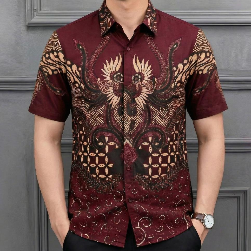 Raw And Denim Kemeja Batik Pria Lengan Pendek