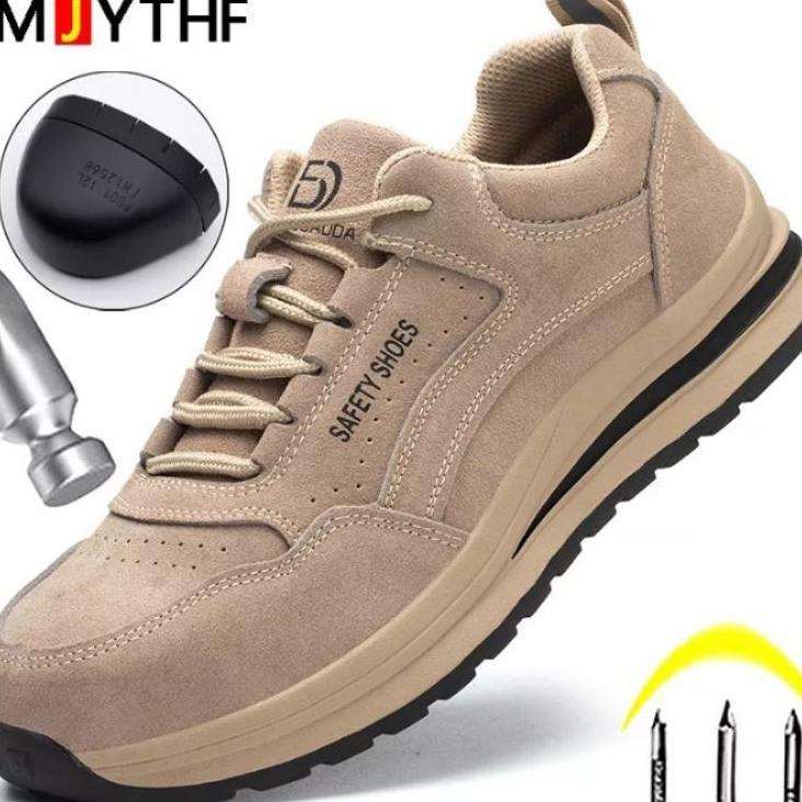Sepatu Safety Casual Pria Dan Wanita Ujung Besi Bahan Kulit Sapi Asli