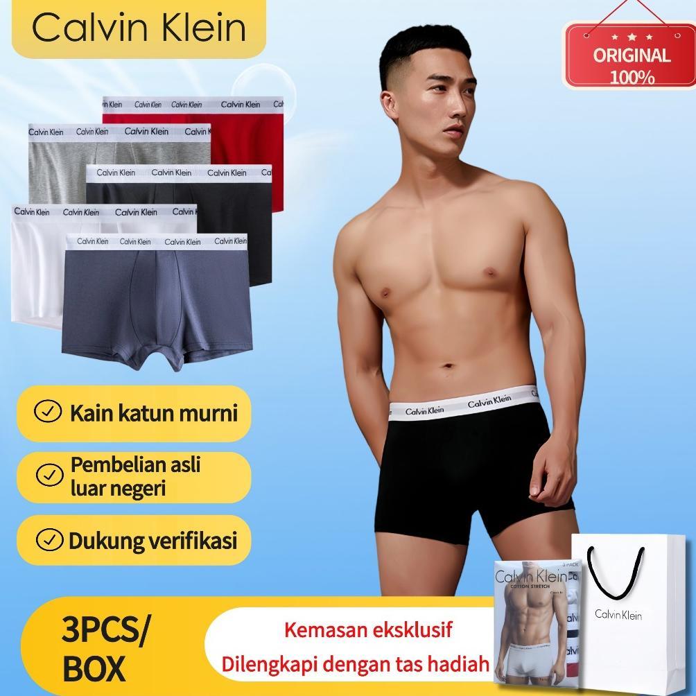 Calvin Klein Pria Celana Dalam Antibakteri Nyaman-Celana Boxer Pria Asli Berbahan Katun Mid-Rise Ck